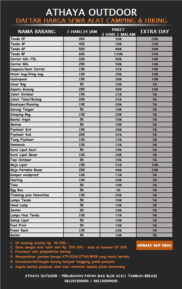 Daftar Harga Athaya Outdoor